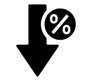 Downward arrow with percentage symbol.